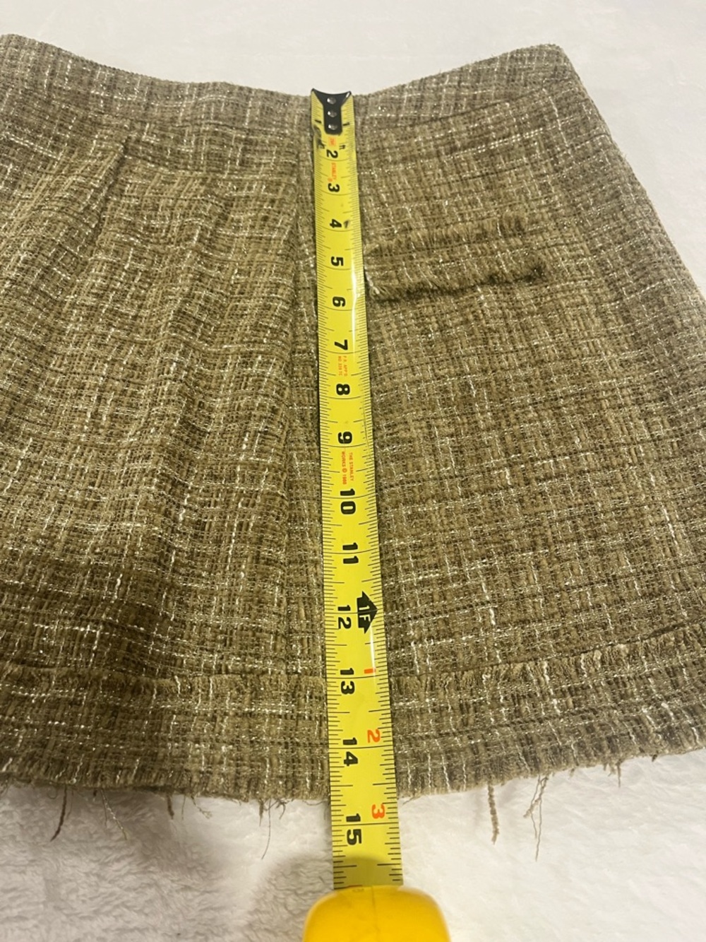 Cider Olive Green Tweed Raw Hem Mini Skirt- Small - Picture 5 of 5